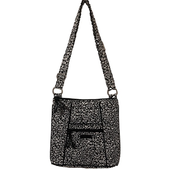 Vera Bradley Black White Printed Cloth Crossbody Bag Adjustable Strap - Picture 1 of 7
